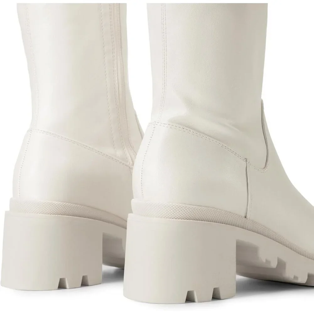 Women's White-pu Faux Leather Knee High Over The Knee High Chunky Heel Boots